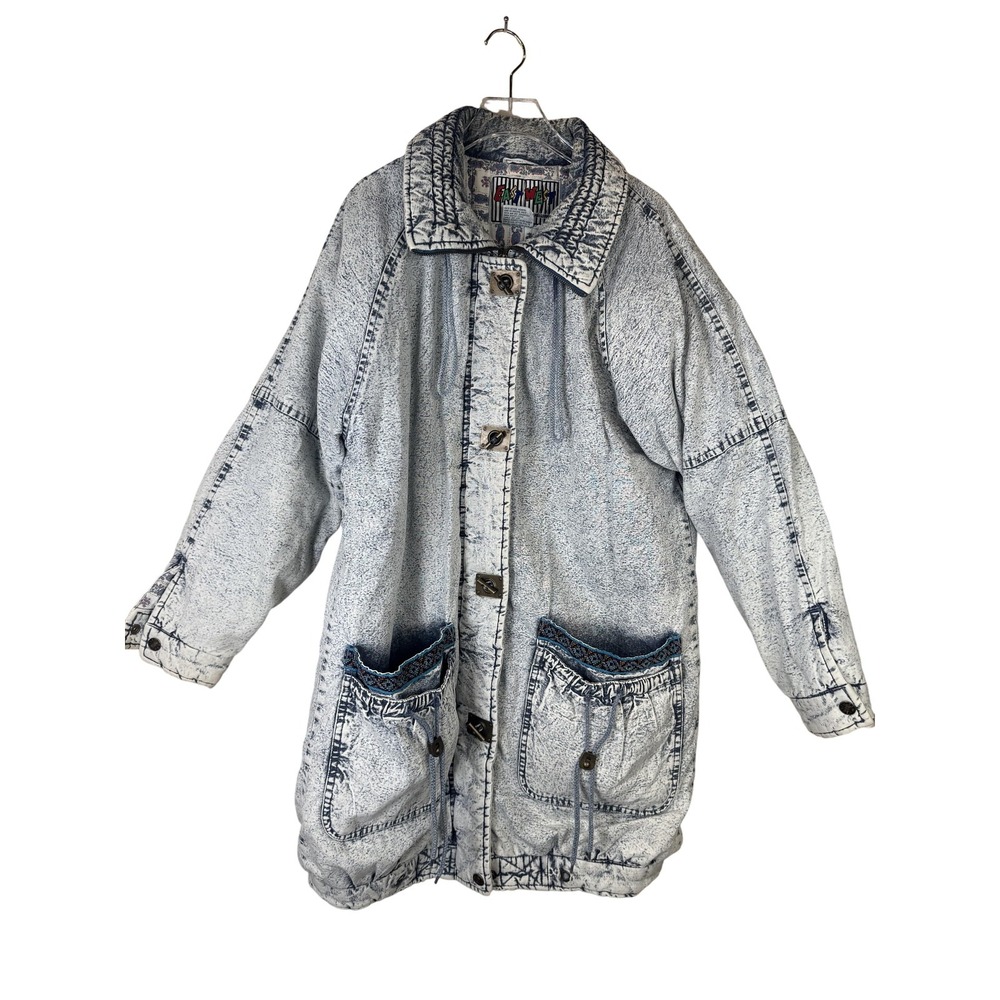 Vintage East West Jacket Womens Small Blue Denim Acid Washβ Quilted Pockets 90s